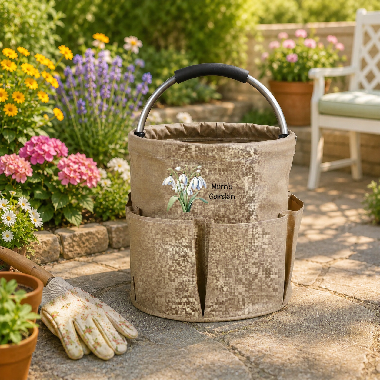 Personalized Garden Tool Bag, Custom Birth Flower Gardening Tote with Name, Garden Organizer for Mom or Grandma, Gardener Gift, Mother’s Day Gift