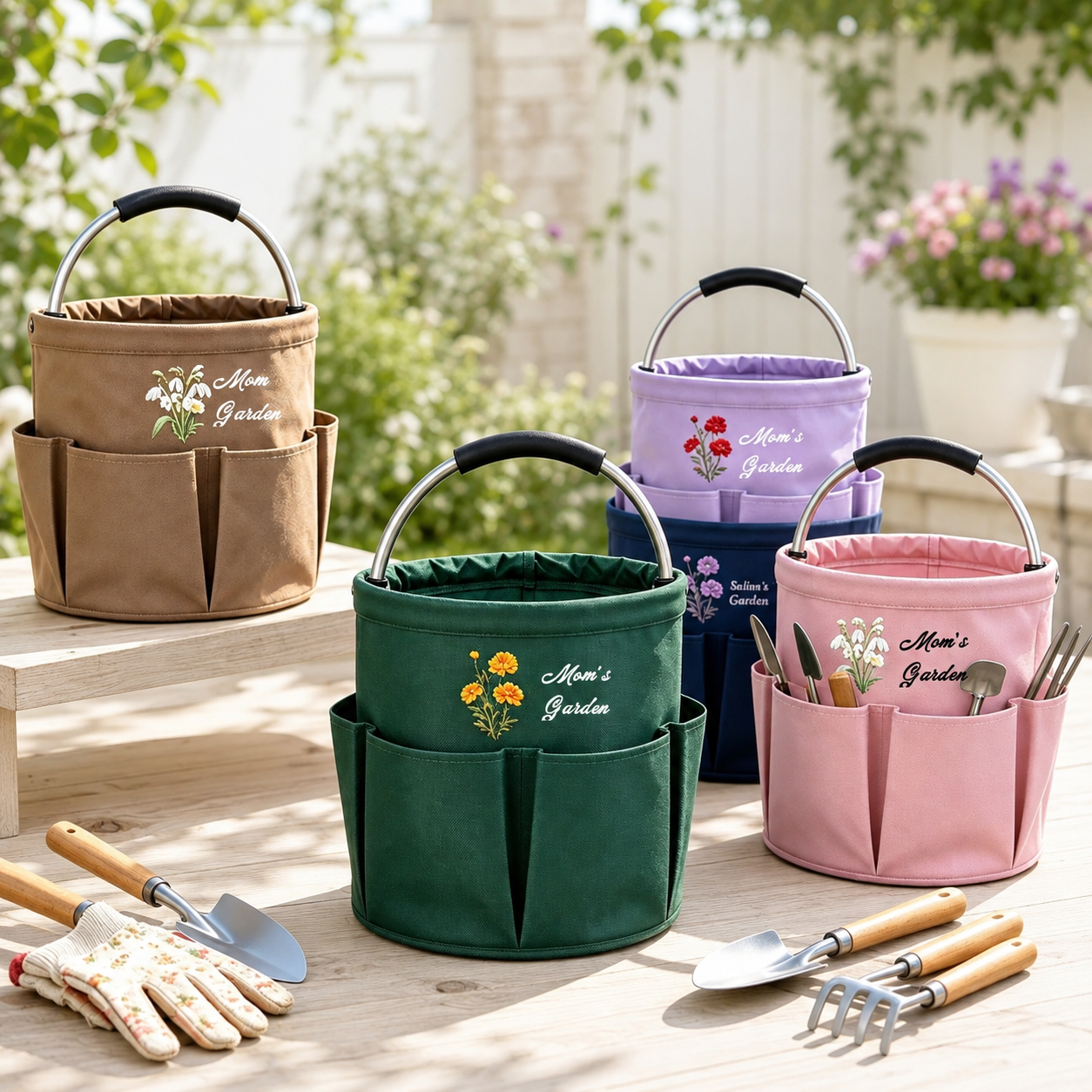 Personalized Garden Tool Bag, Custom Birth Flower Gardening Tote with Name, Garden Organizer for Mom or Grandma, Gardener Gift, Mother’s Day Gift