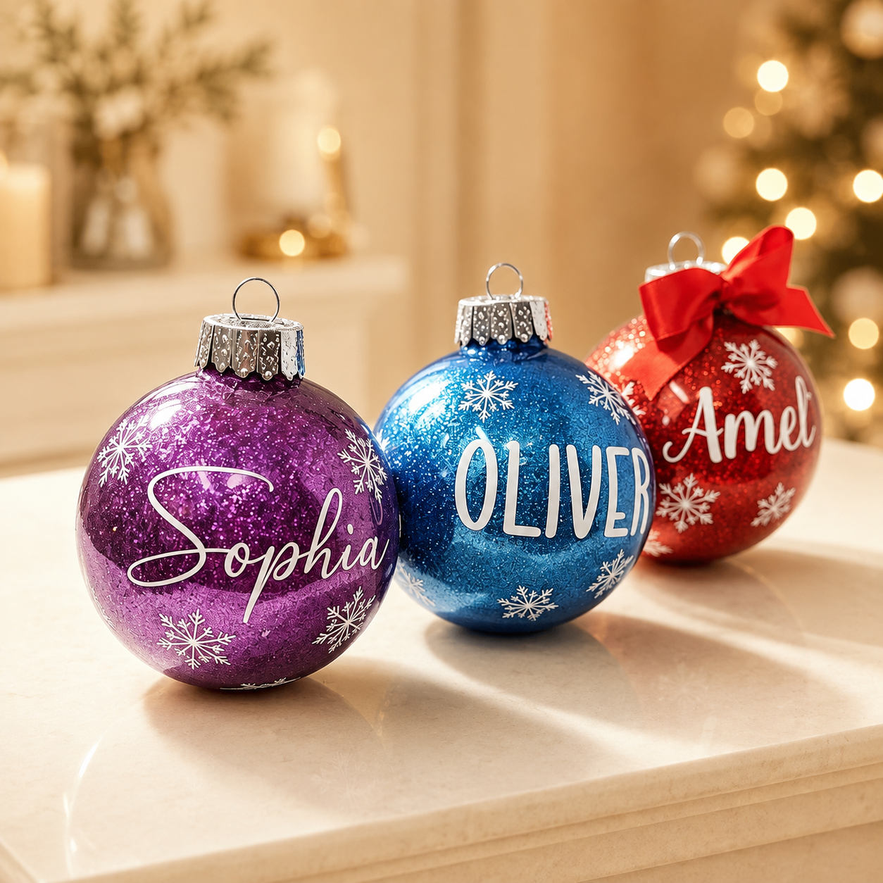 Personalized Glitter Christmas Ornament, Custom Name Snowflake Ball Ornament, Shatterproof Holiday Tree Decoration, Family Christmas Gift for Kids & Adults