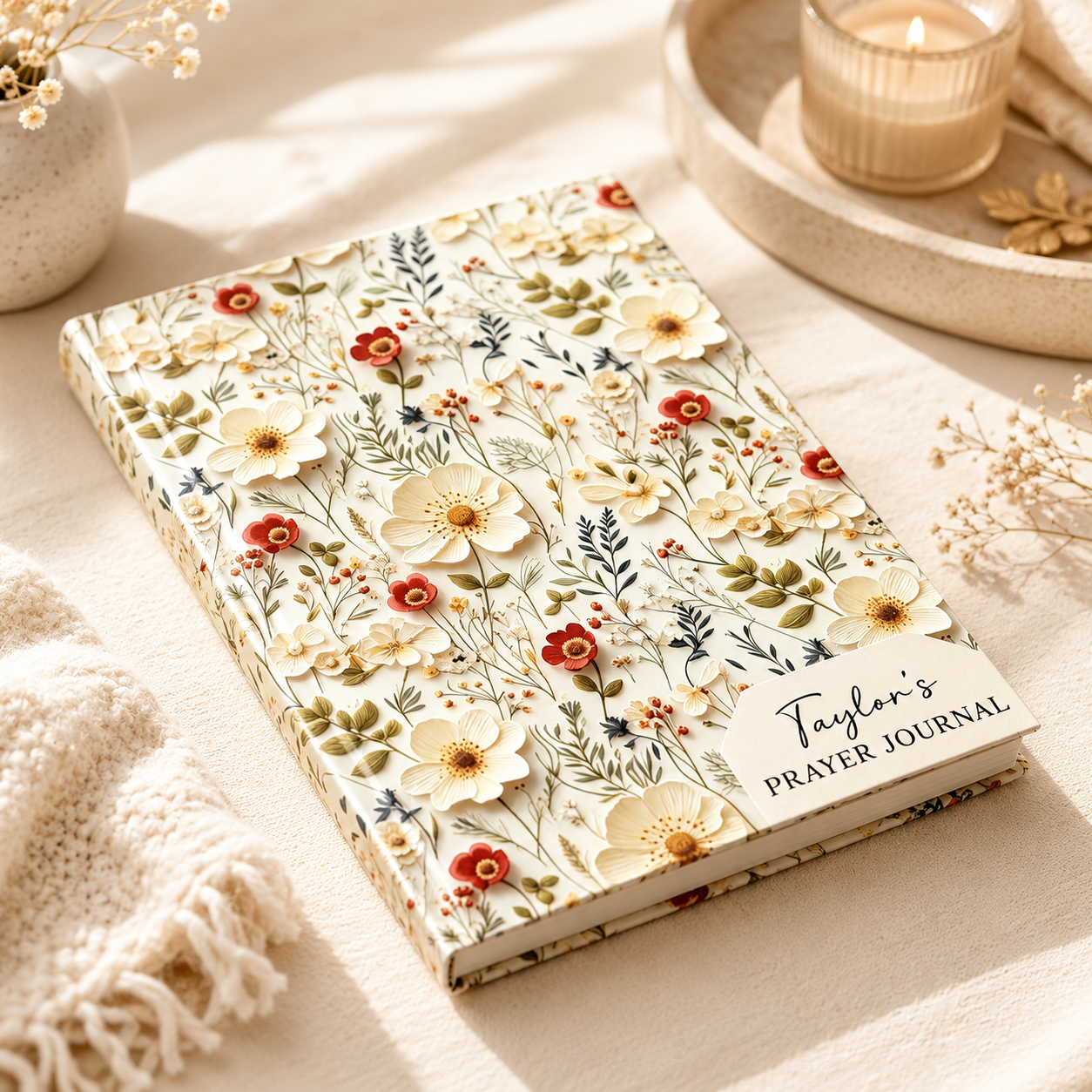Personalized Floral Prayer Journal, Custom Christian Notebook with Name, Bible Study Journal, Scripture Writing Notebook, Faith Gift for Women