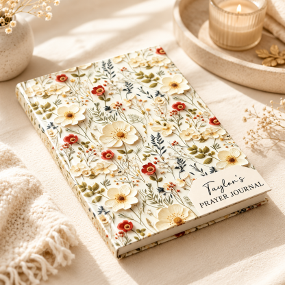 Personalized Floral Prayer Journal, Custom Christian Notebook with Name, Bible Study Journal, Scripture Writing Notebook, Faith Gift for Women