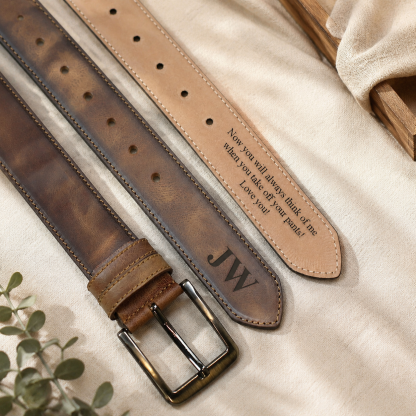 Personalized Leather Belt for Men, Custom Engraved Genuine Leather Belt, Handmade Name Initial Belt, Anniversary Gift for Husband, Dad & Groom