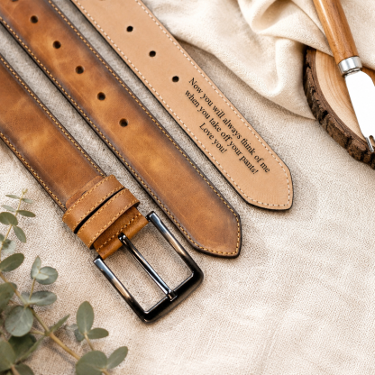 Personalized Leather Belt for Men, Custom Engraved Genuine Leather Belt, Handmade Name Initial Belt, Anniversary Gift for Husband, Dad & Groom