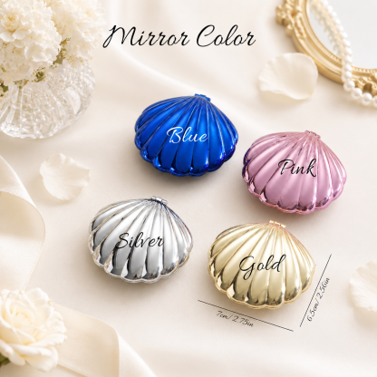 Personalized Seashell Compact Mirror – Custom Engraved Name Makeup Mirror, Beach Wedding & Bridesmaid Gift