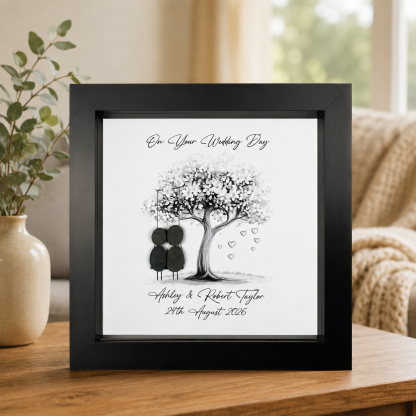 Personalized Pebble Art Wedding Frame, Custom Couple Names & Date Keepsake, Handmade Wedding Gift, Anniversary Gift for Newlyweds