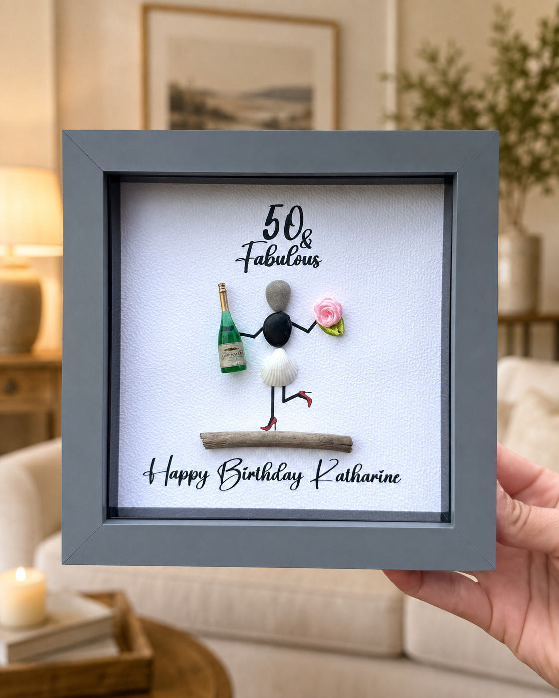 Personalized Pebble Art Birthday Frame, Custom Milestone Birthday Gift, Handmade Stone Art Keepsake, 30th 40th 50th 60th 70th Birthday Gift