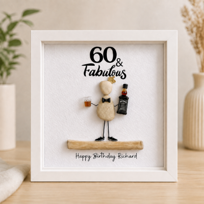 Personalized Pebble Art Birthday Frame, Custom Milestone Birthday Gift, Handmade Stone Art Keepsake, 30th 40th 50th 60th 70th Birthday Gift