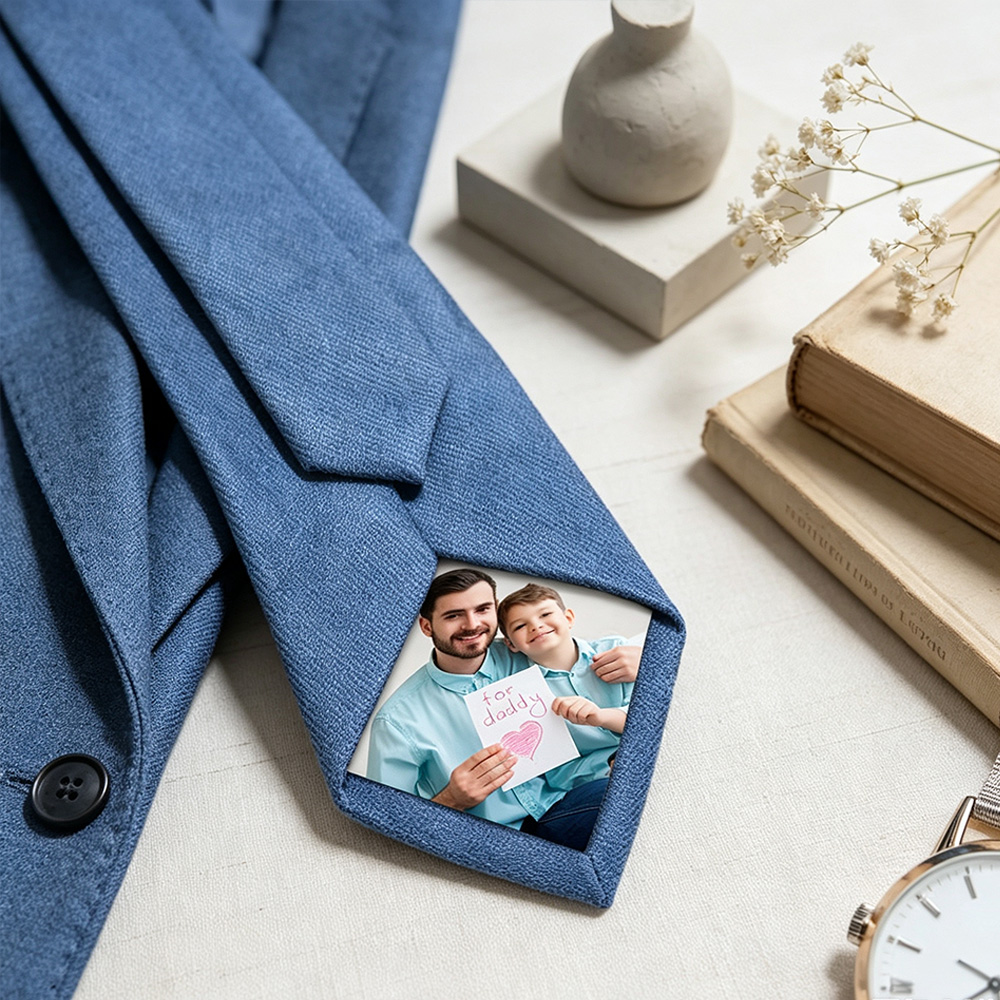 Personalized Photo Tie with Custom Name, Hidden Photo Patch Necktie in Gift Box, Wedding Tie Gift for Husband Dad Boyfriend Groomsmen