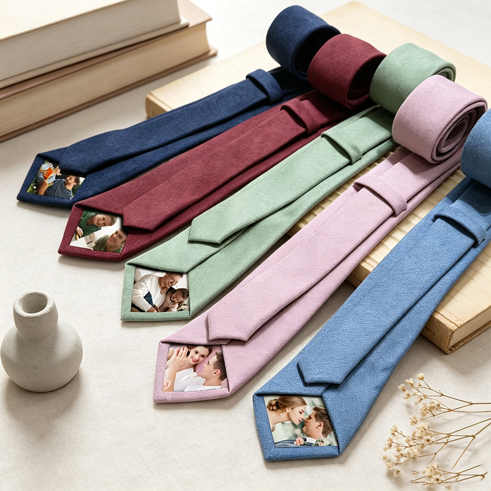 Personalized Photo Tie with Custom Name, Hidden Photo Patch Necktie in Gift Box, Wedding Tie Gift for Husband Dad Boyfriend Groomsmen
