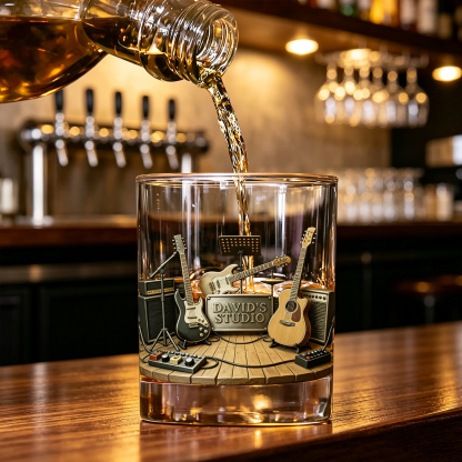 Personalized Guitar Whiskey Glass with Name, Custom 10oz Rocks Glass, Gift for Music Lovers & Whiskey Lovers