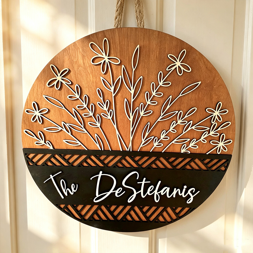 Personalized Family Name Sign – Custom Wooden Door Decor with Last Name, Rustic Home Welcome Sign