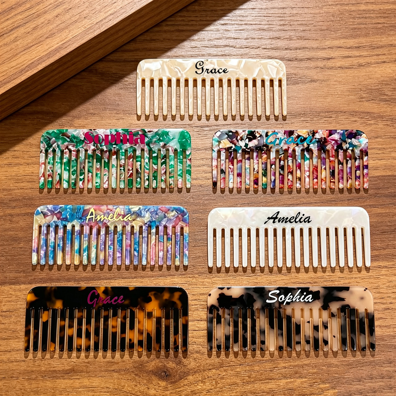 Personalized Hair Comb with Name, Custom Acetate Wide Tooth Comb, Bridesmaid & Bridal Party Gift