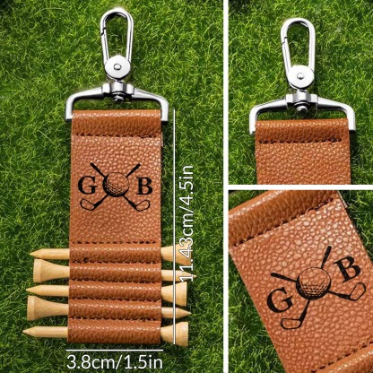 Personalized PU Leather Golf Tee Holder, Custom Monogram Golf Tee Holder with Name & 5 Bamboo Golf Tees, Golf Gift for Men Women