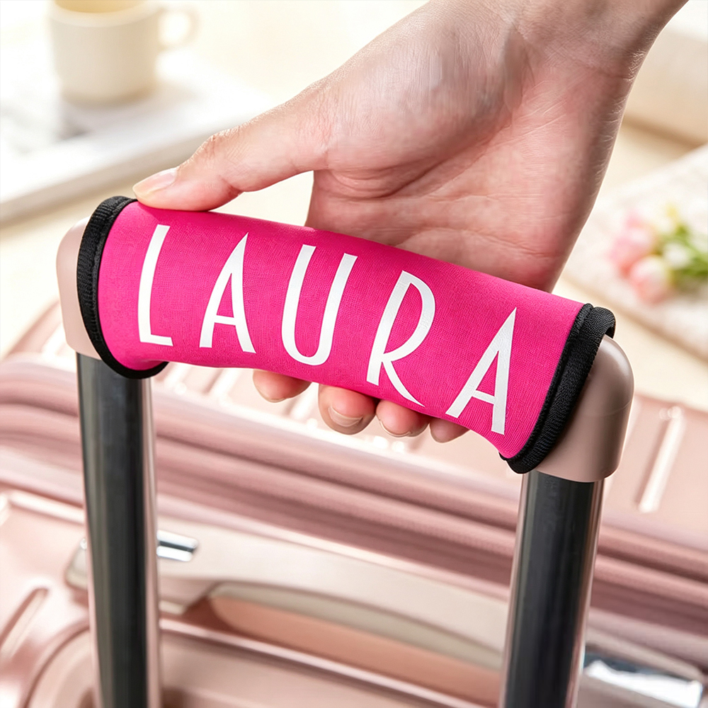 Personalised Luggage Handle Wrap with Printed Name, Soft Suitcase Handle Cover and Travel Bag Identifier