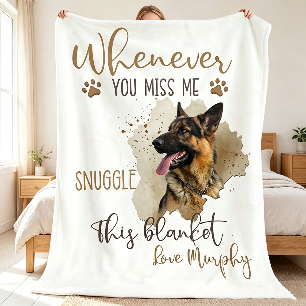Personalized Dog Memorial Blanket with Custom Pet Photo & Name, "Whenever You Miss Me Snuggle This Blanket" Soft Flannel Throw, Sympathy Loss of Dog Gift, Pet Remembrance Blanket for Dog Lovers