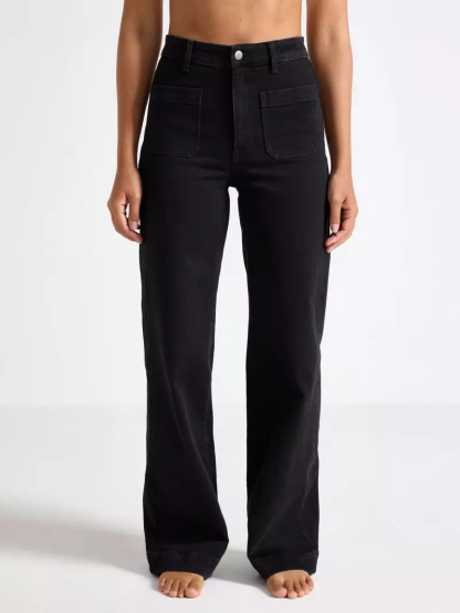 WIDE high waist jeans med lätt stretch