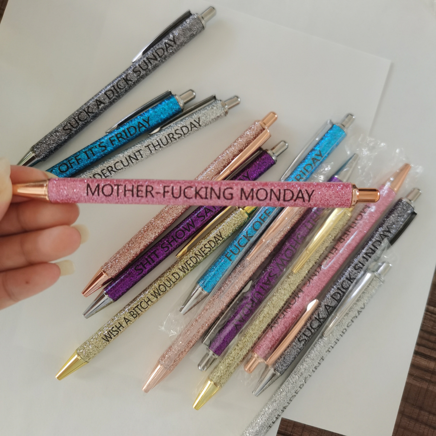 Glitter Daily Pen Set for Sarcastic Souls（1 Set of 7 Pcs）