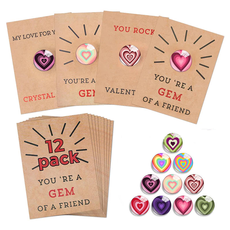 12PCs Valentines Cards with Heart-Shape Crystals-Valentines Day Gifts for Kids