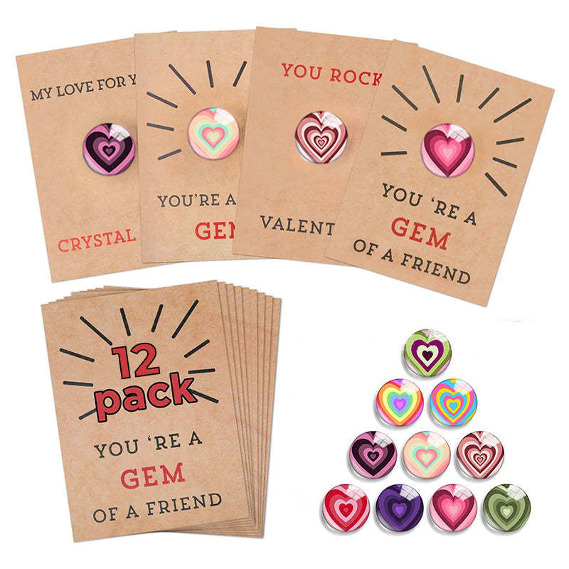 12PCs Valentines Cards with Heart-Shape Crystals-Valentines Day Gifts for Kids