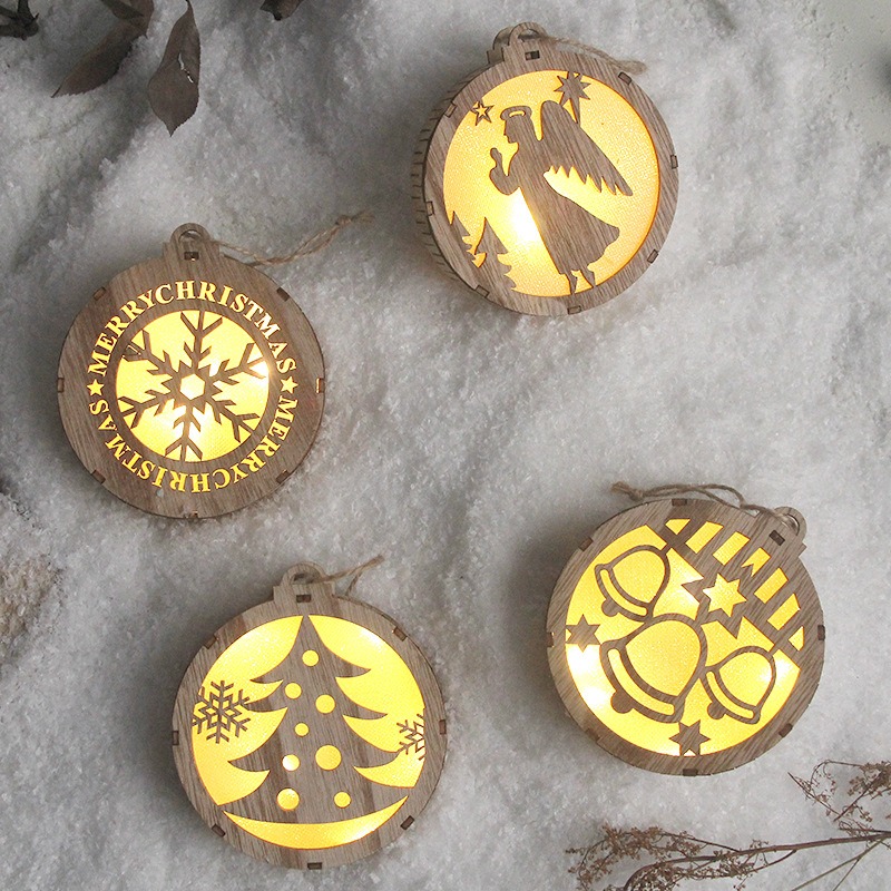 Christmas LED Round Wood Pattern Hanging Night Lamps