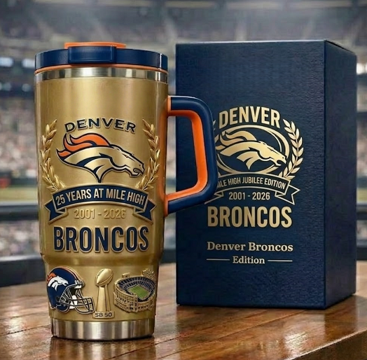 Limited Edition: Denver Broncos "25 Years at Mile High" Gold Tumbler (2001-2026)