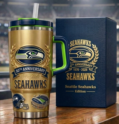 Limited Edition: Seattle Seahawks 50th Anniversary Gold Tumbler (1976-2026)