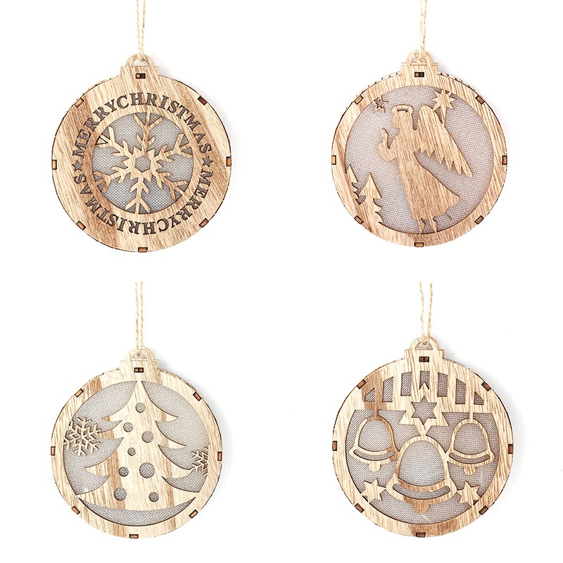Christmas LED Round Wood Pattern Hanging Night Lamps