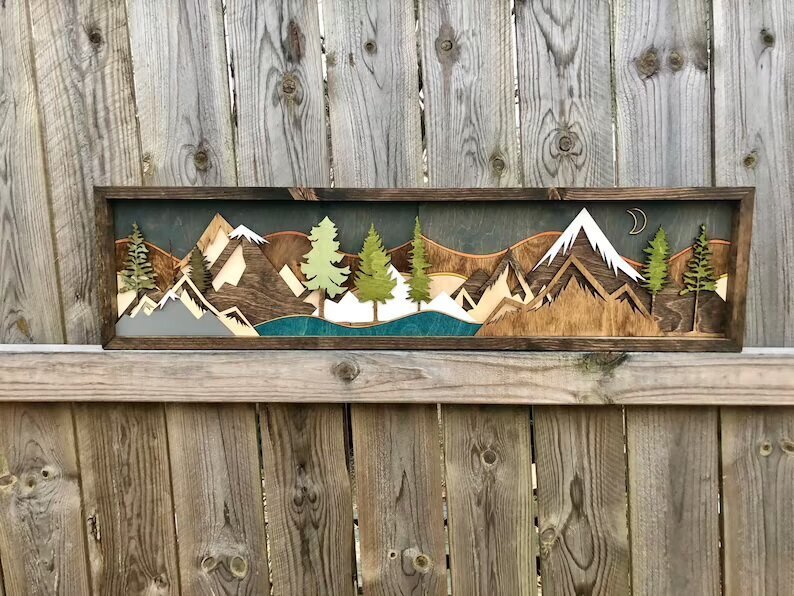 Handmade Wooden Forest & Mountain Wall Decor | Buy 2 Free Shipping