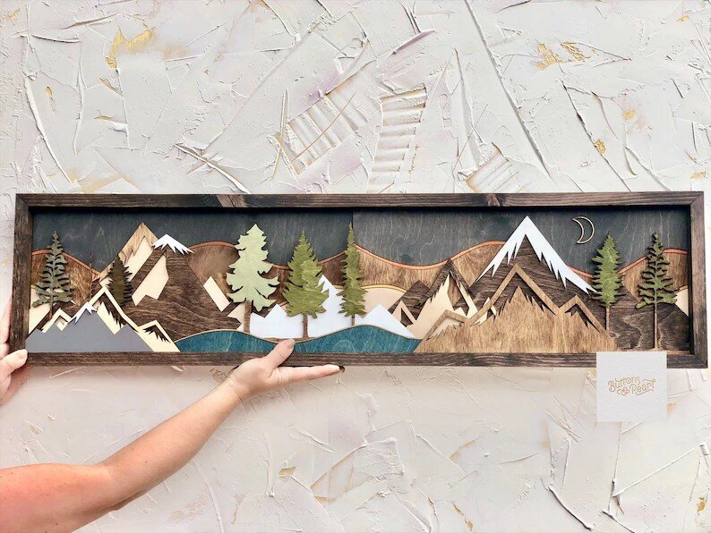 Handmade Wooden Forest & Mountain Wall Decor | Buy 2 Free Shipping