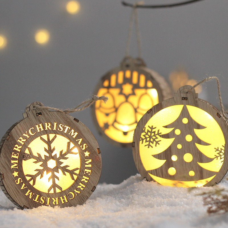 Christmas LED Round Wood Pattern Hanging Night Lamps