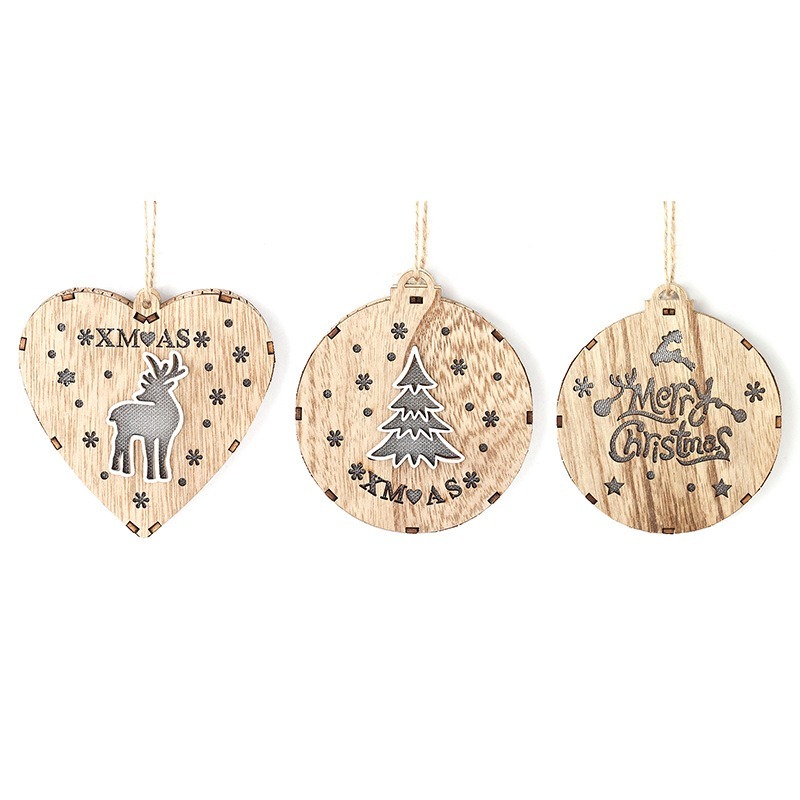 Christmas LED Round Wood Pattern Hanging Night Lamps