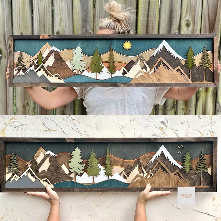 Handmade Wooden Forest & Mountain Wall Decor | Buy 2 Free Shipping