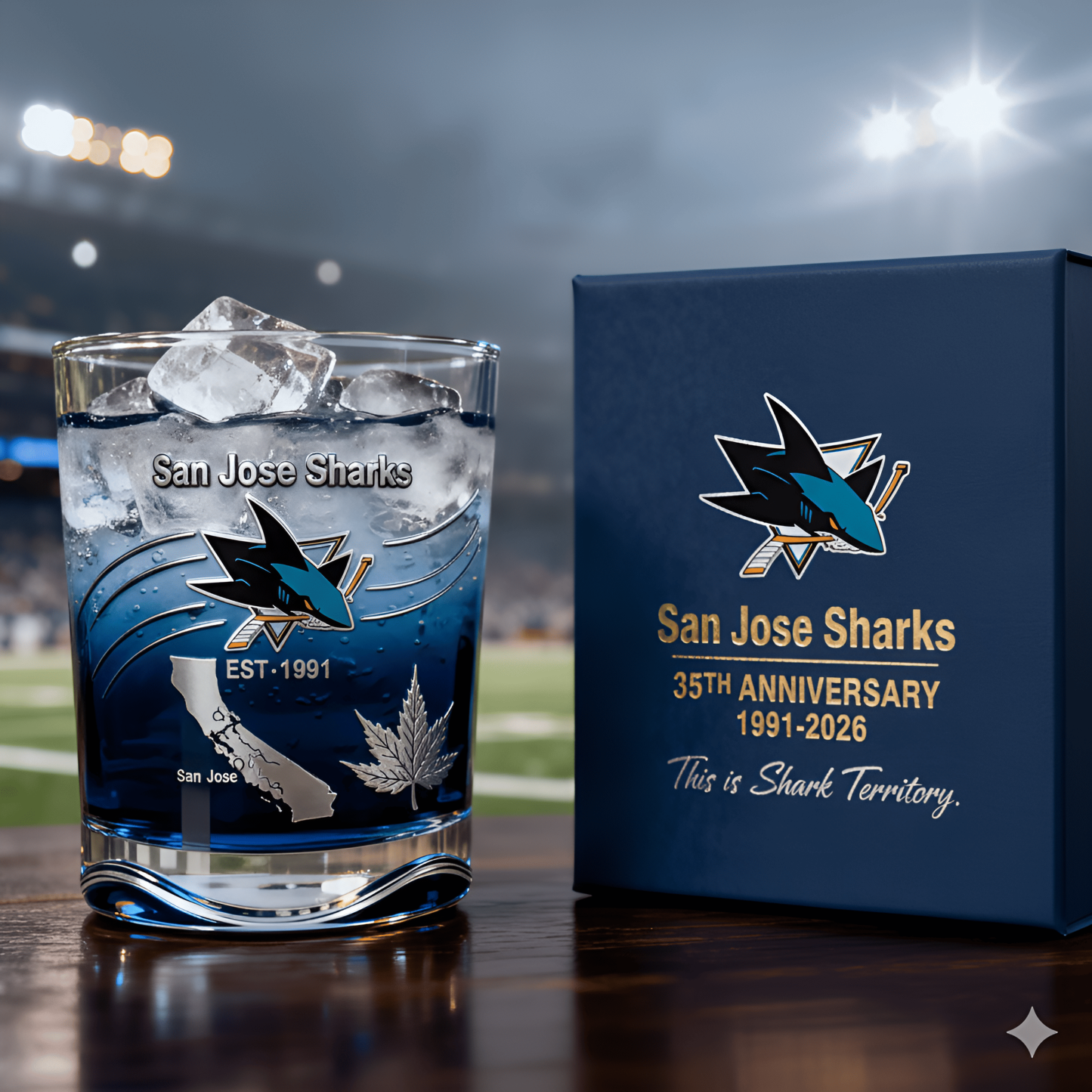 San Jose Sharks 35th Anniversary Whiskey Glass
