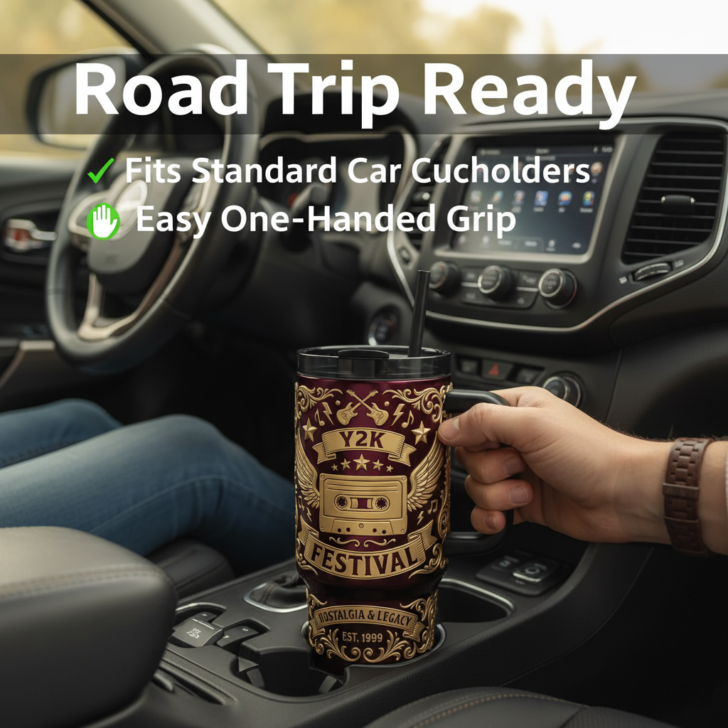 The "Y2K Festival" 40oz Insulated Tumbler with Handle | Retro Pop-Punk Edition