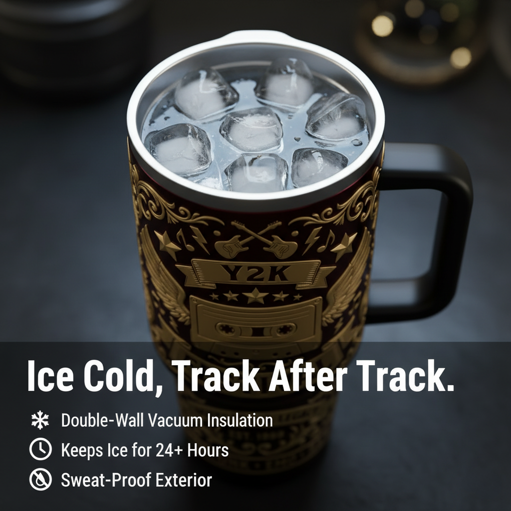 The "Y2K Festival" 40oz Insulated Tumbler with Handle | Retro Pop-Punk Edition