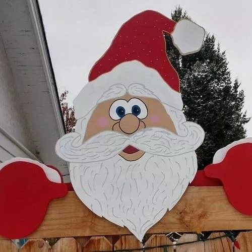 Santa Claus Christmas Fence Peeker Holiday Outdoor Decoration