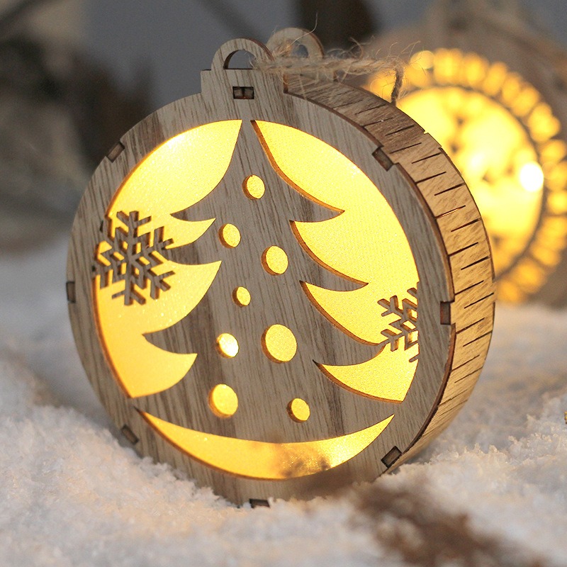 Christmas LED Round Wood Pattern Hanging Night Lamps