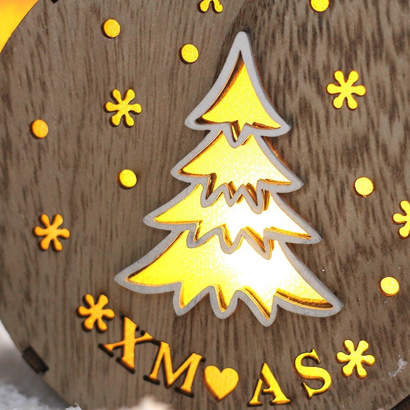 Christmas LED Round Wood Pattern Hanging Night Lamps
