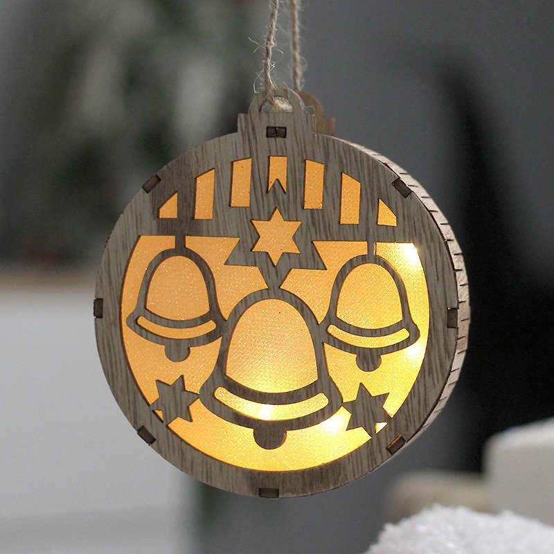Christmas LED Round Wood Pattern Hanging Night Lamps