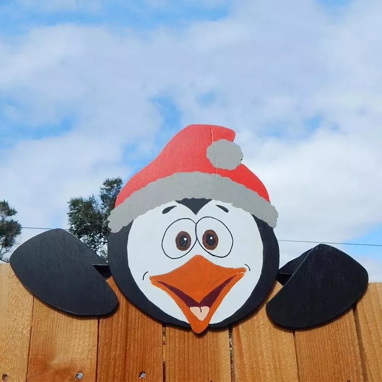 Santa Claus Christmas Fence Peeker Holiday Outdoor Decoration