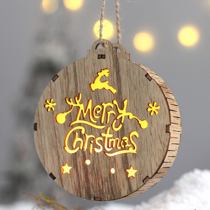 Christmas LED Round Wood Pattern Hanging Night Lamps