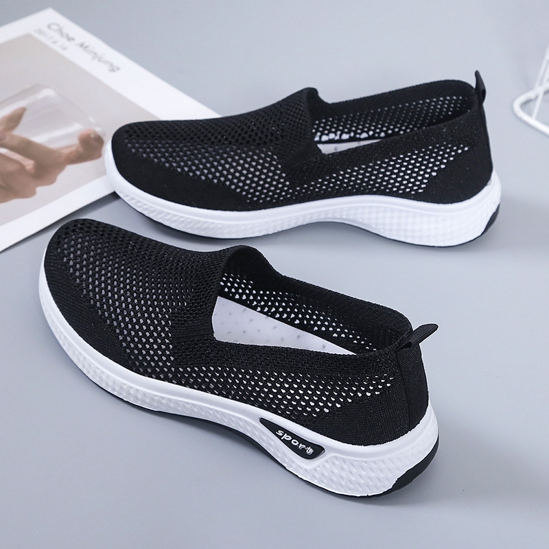 Women's Flyknit Sneakers, Breathable Low Top Slip On Walking Shoes, Women's Non-Slip Shoes