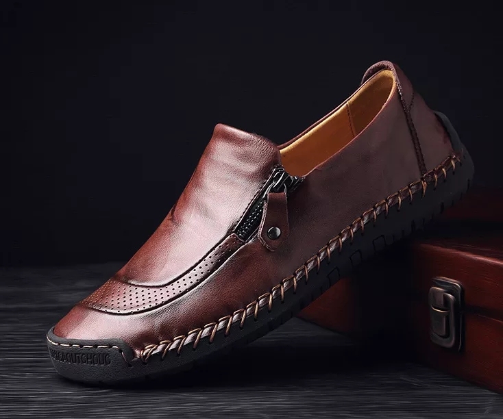 🔥Hot salg 🎁--60% rabatt 🎉Håndlaget sideglidelås for menn Uformelle Komfortable Loafers i skinn