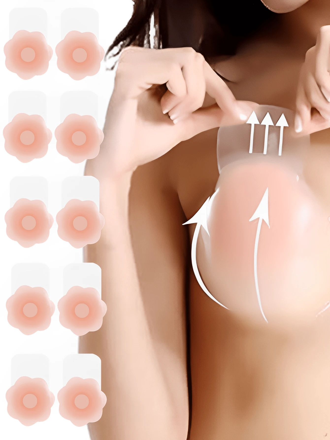 2pcs/set, silicone invisible bra lift, skin color. Suitable for wedding, backless tops, with anti-drooping, push-up, anti-exposure and anti-bump functions