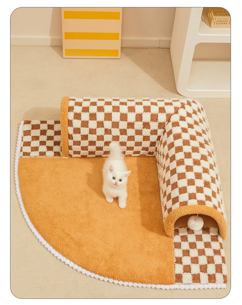 Cat Tunnel Bed Dog House Central Mat Soft Plush Material DIY Cats Play Mat Cat Activity Rug Toy for Interactive Exercise Pet