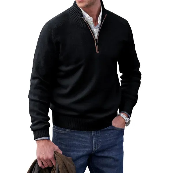 MEN'S CASHMERE ZIPPER BASIC SWEATER