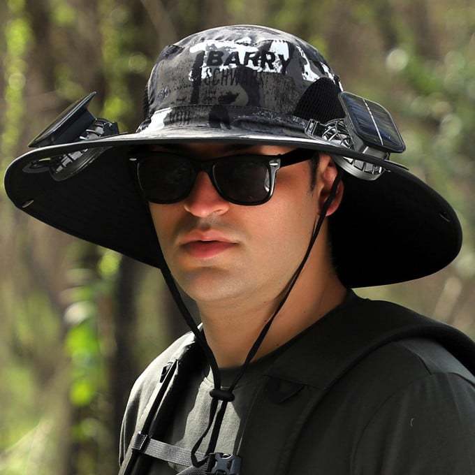 Wide Brim Solar Fan Outdoor Fishing Hat-Solar & USB Charging