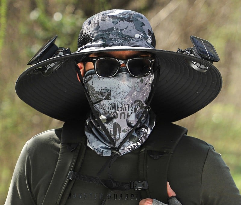 Wide Brim Solar Fan Outdoor Fishing Hat-Solar & USB Charging