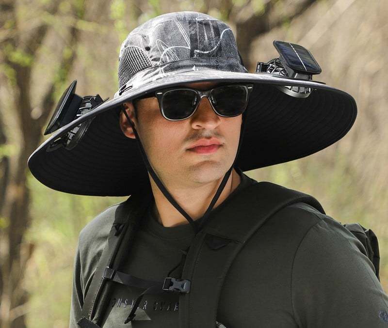 Wide Brim Solar Fan Outdoor Fishing Hat-Solar & USB Charging