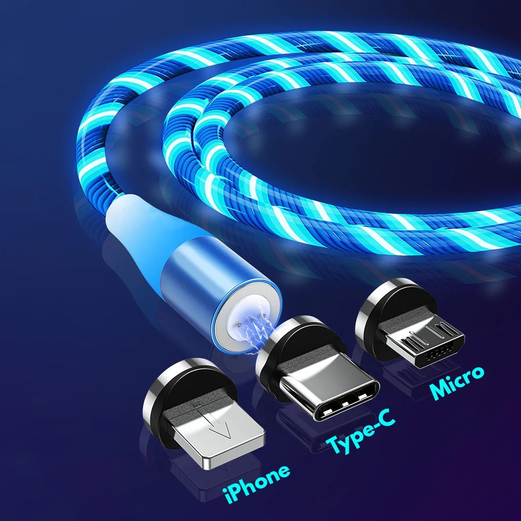 360 degree blind suction magnetic streamer charging cable(Equipped with three heads, suitable for Android and Apple)